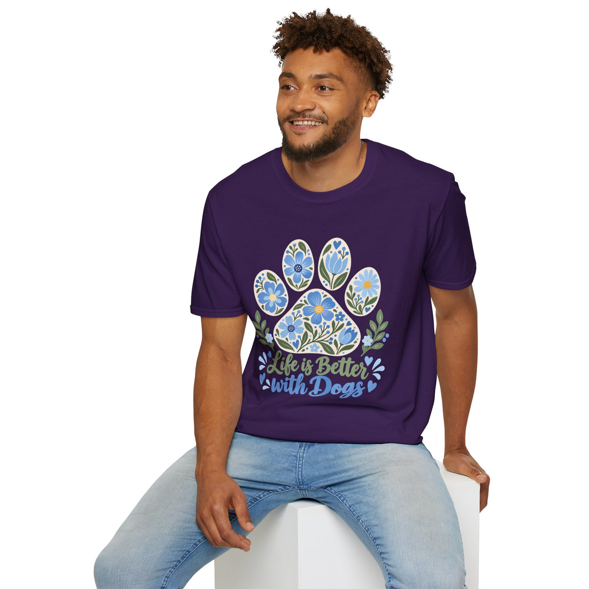 Life is Better with Dogs Floral Paw Print - Supersoft Unisex T-shirt