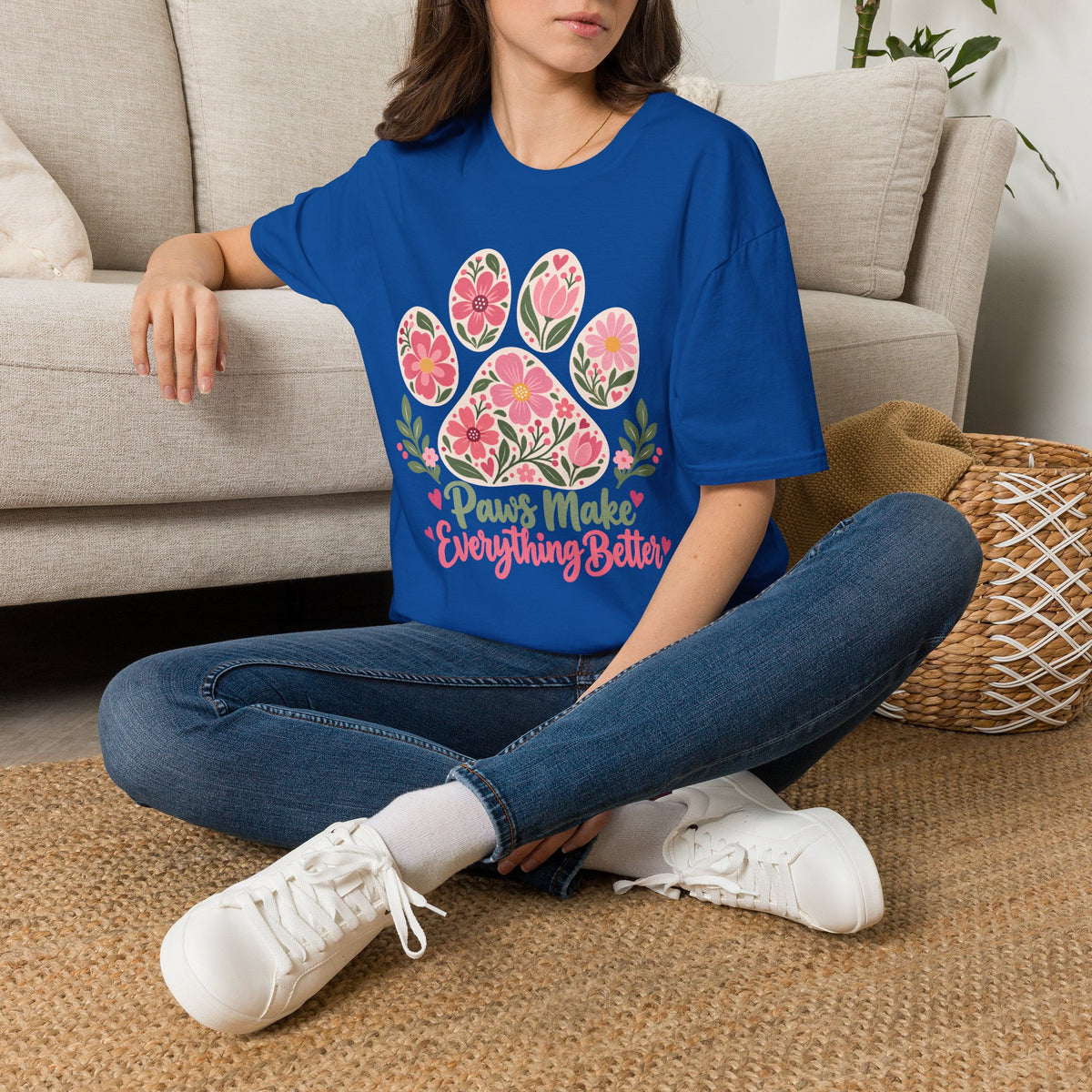Paws Make Everything Better Floral Paw Print - Supersoft Unisex T-shirt