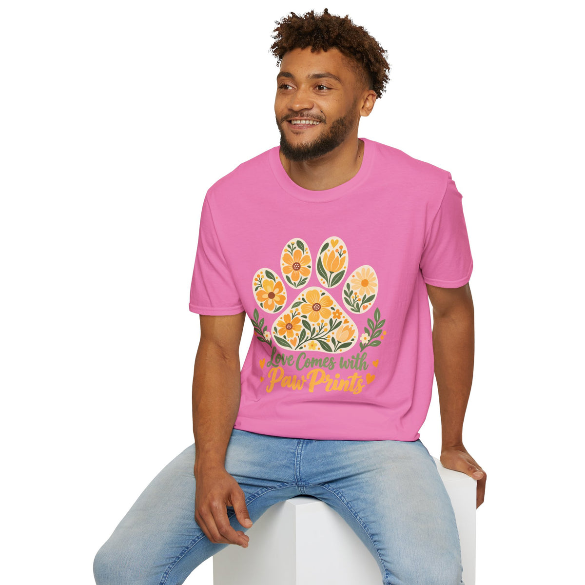 Love Come With Paw Prints Floral Paw Print - Supersoft Unisex T-shirt