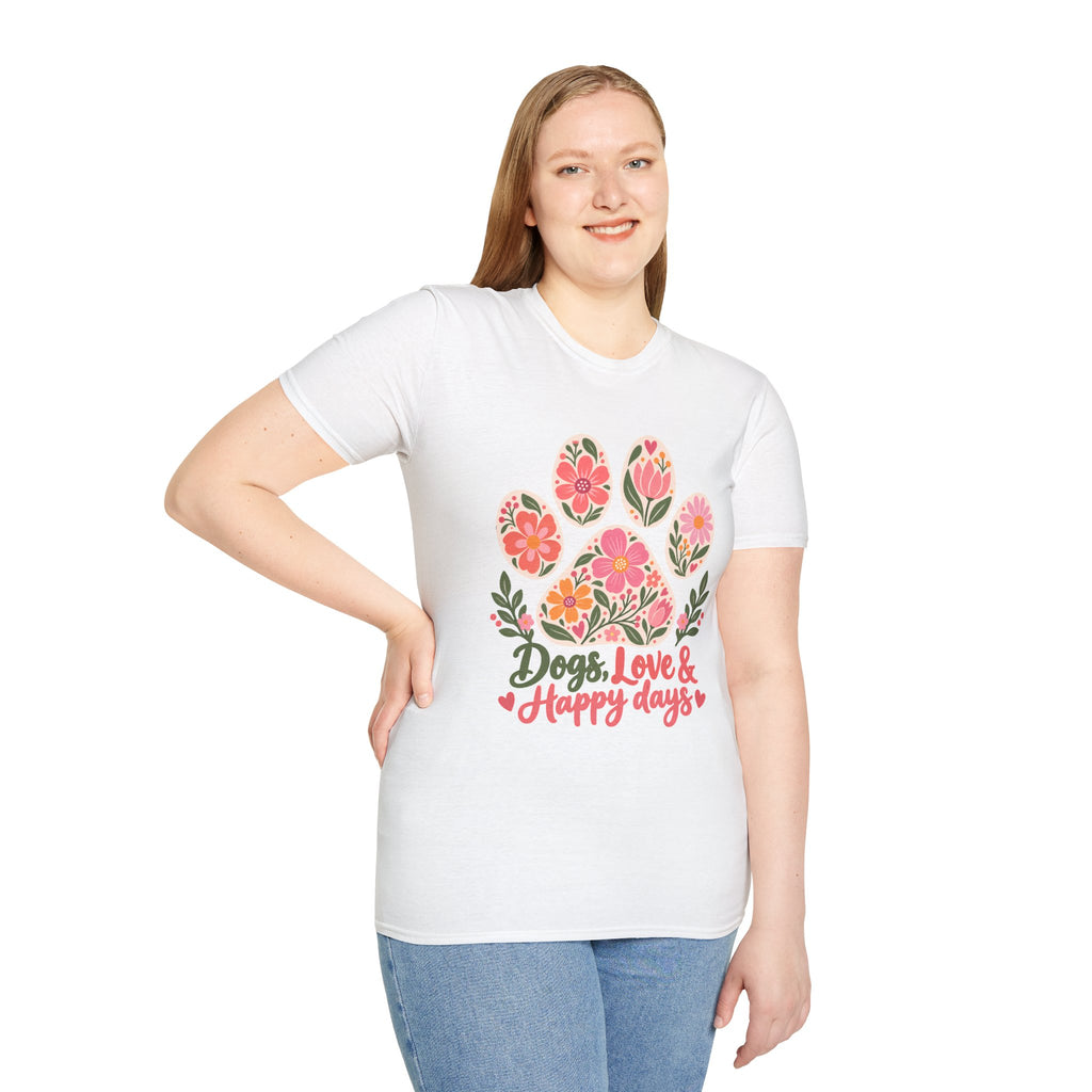 Dogs, Love & Happy Days Floral Paw Print - Supersoft Unisex T-shirt