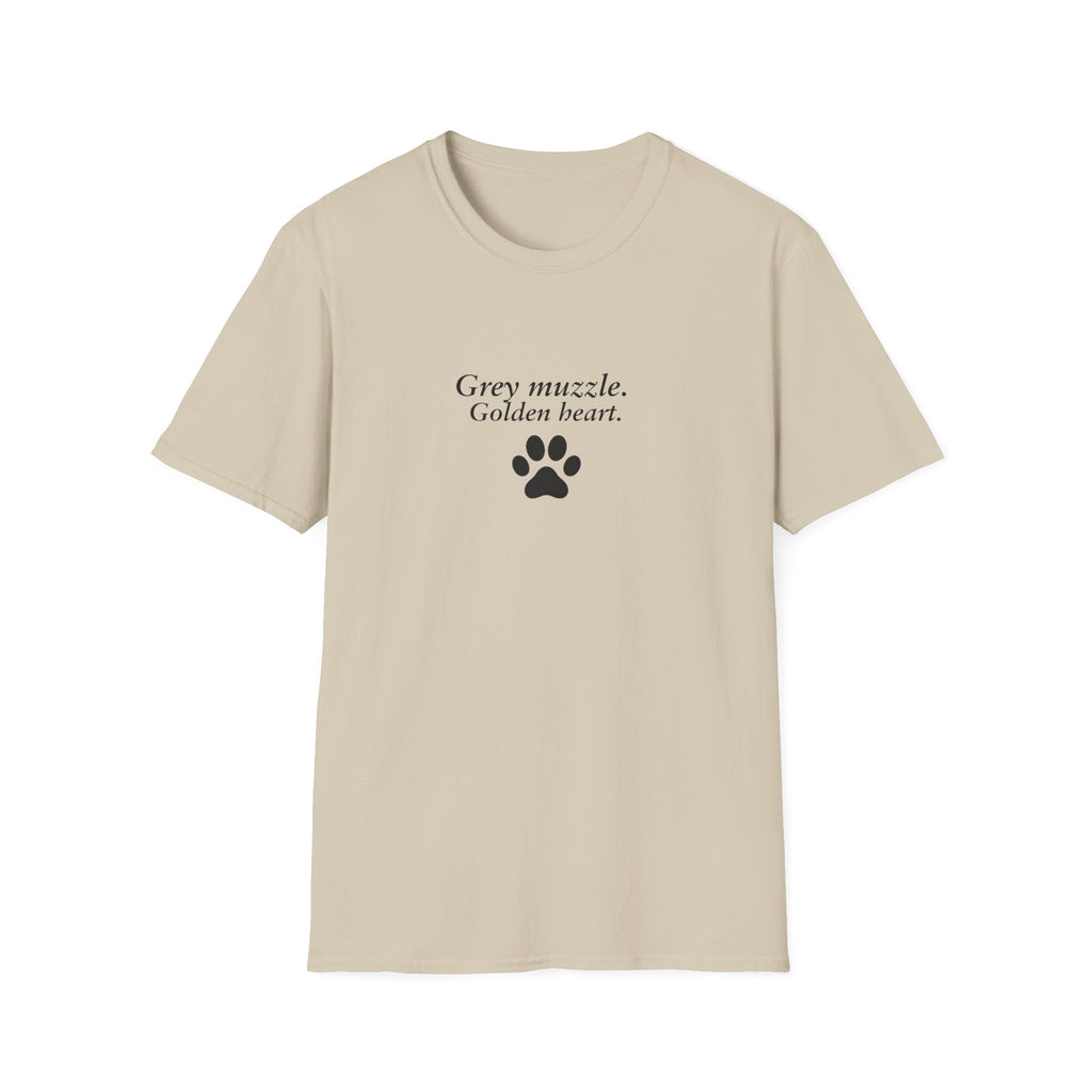 Paw Prints On Our Hearts – Grey Muzzle Golden Heart –  Supersoft Unisex T-Shirt