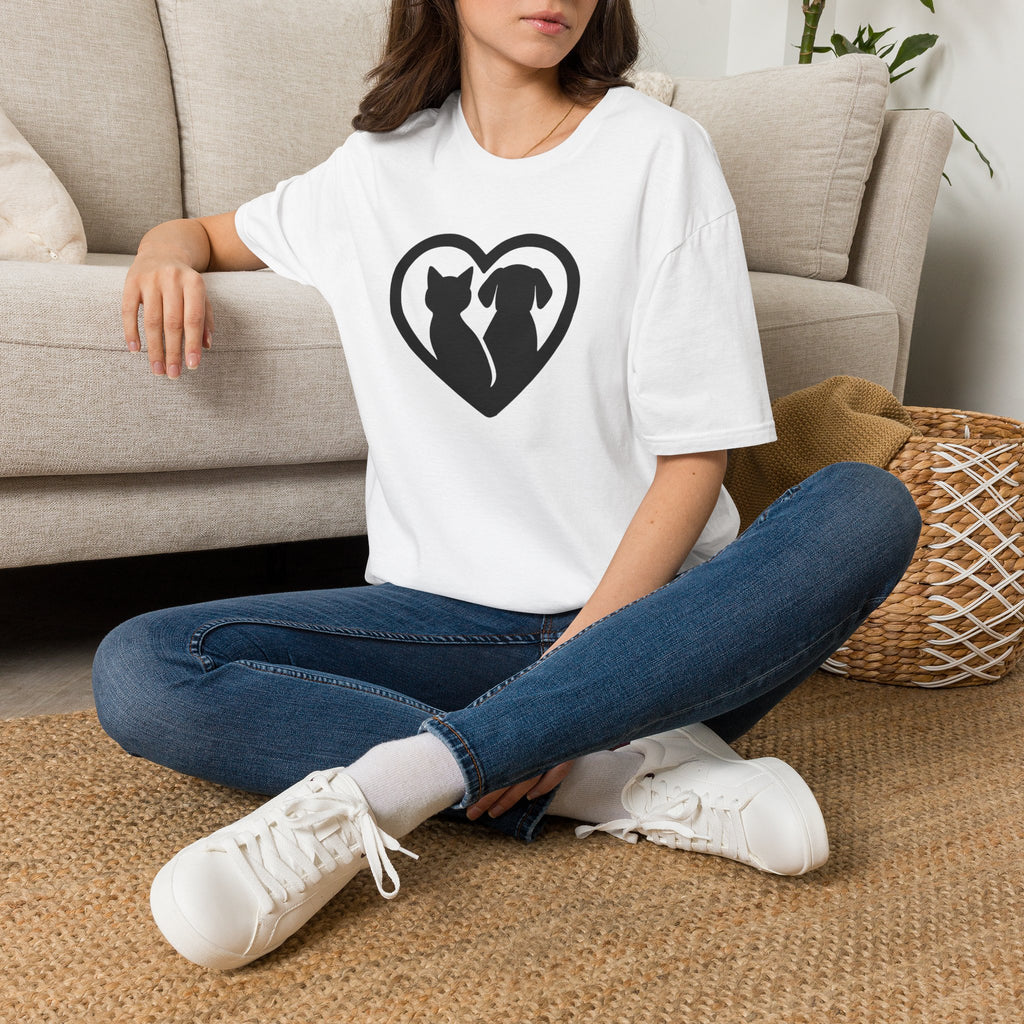 Dog and Cat Silhouettes in Heart –  Supersoft Unisex T-Shirt
