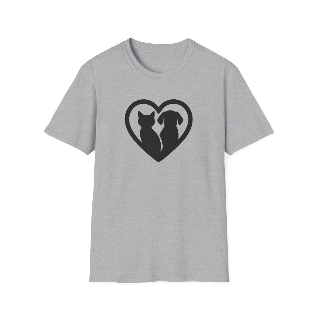 Dog and Cat Silhouettes in Heart –  Supersoft Unisex T-Shirt