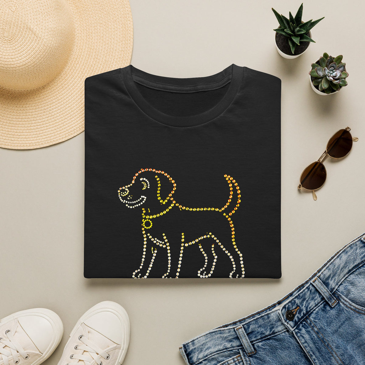 Bedazzling Beasts - Faux Jewel Yellow Dog Standing - Unisex T-Shirt