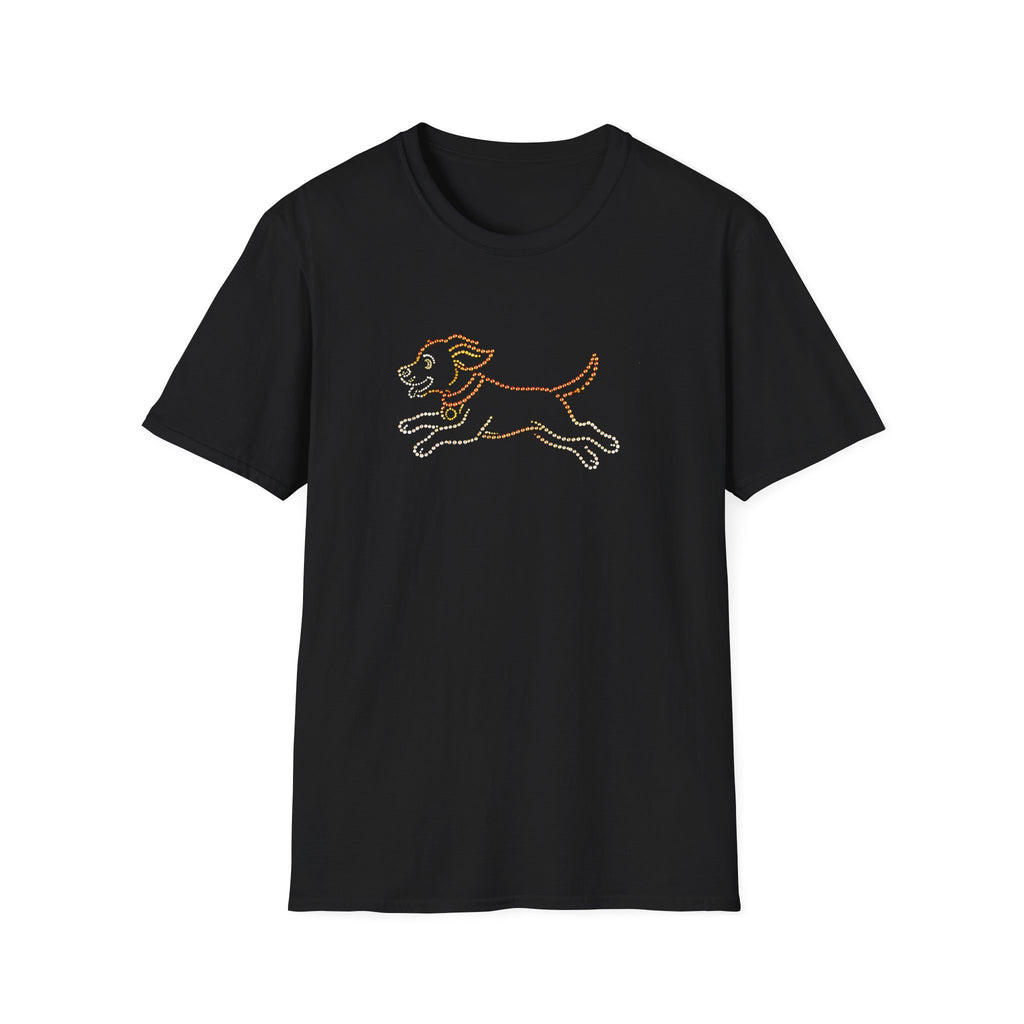 Bedazzling Beasts - Faux Jewel Orange Dog Running - Unisex T-Shirt