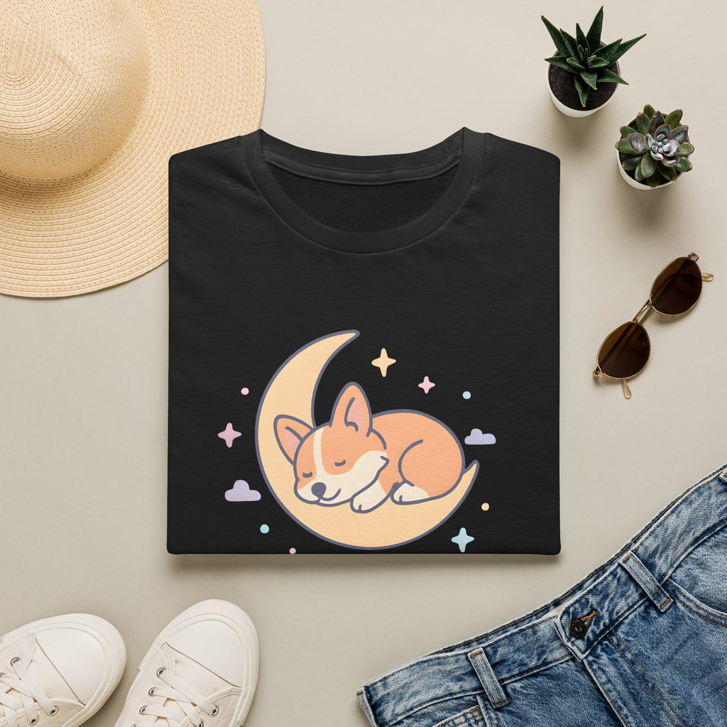 Sleeping Dog on Moon Cute Kawaii –  Supersoft Unisex T-Shirt