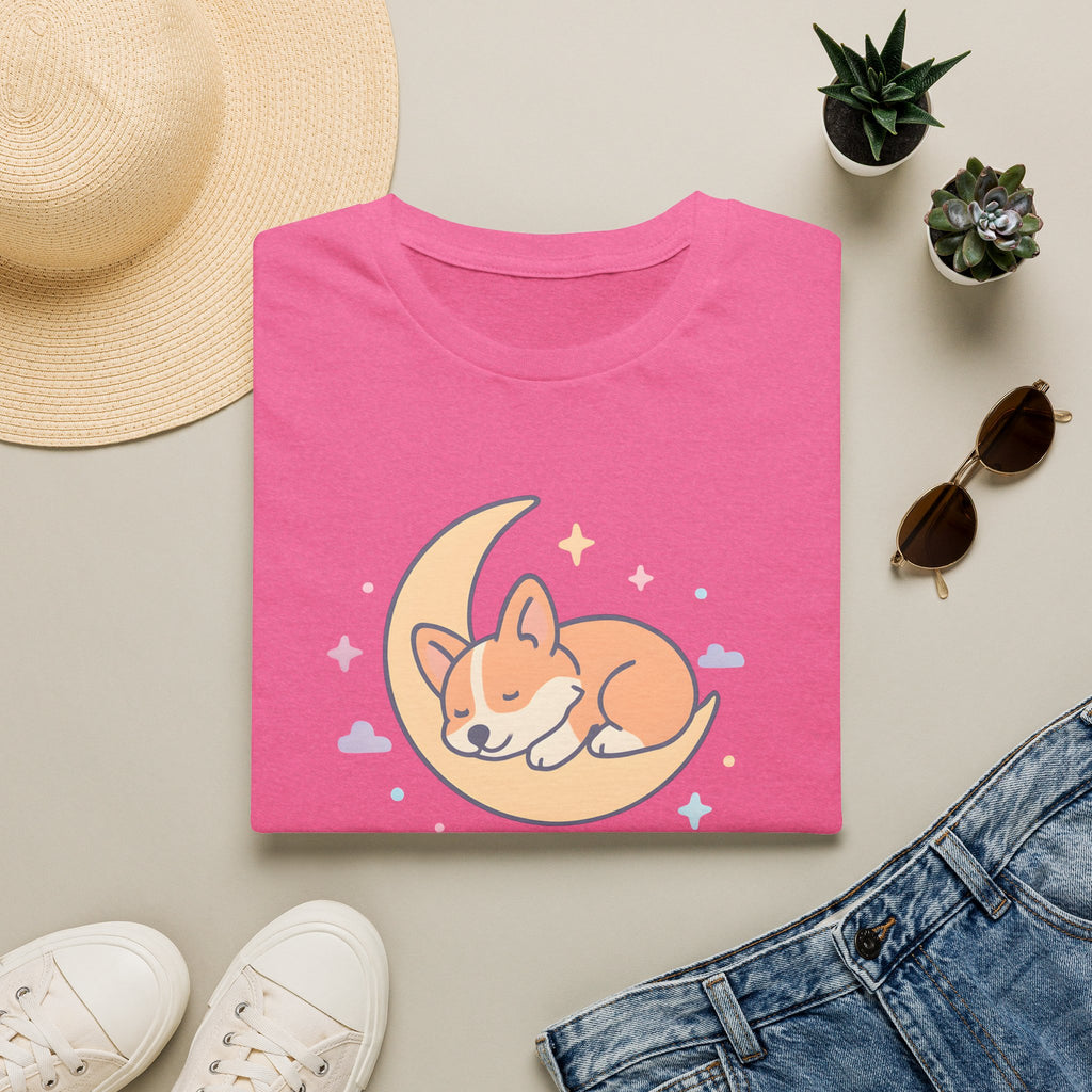 Sleeping Dog on Moon Cute Kawaii –  Supersoft Unisex T-Shirt