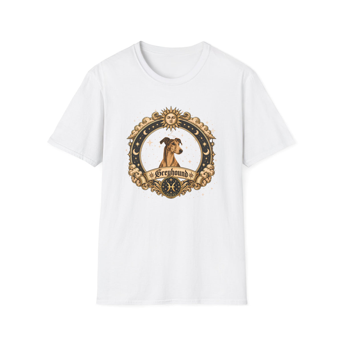 Zodiac Pisces Greyhound - Dog Horoscope Star Sign - Supersoft Unisex Funny T-shirt