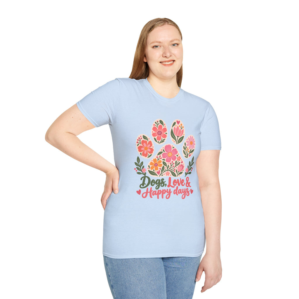Dogs, Love & Happy Days Floral Paw Print - Supersoft Unisex T-shirt