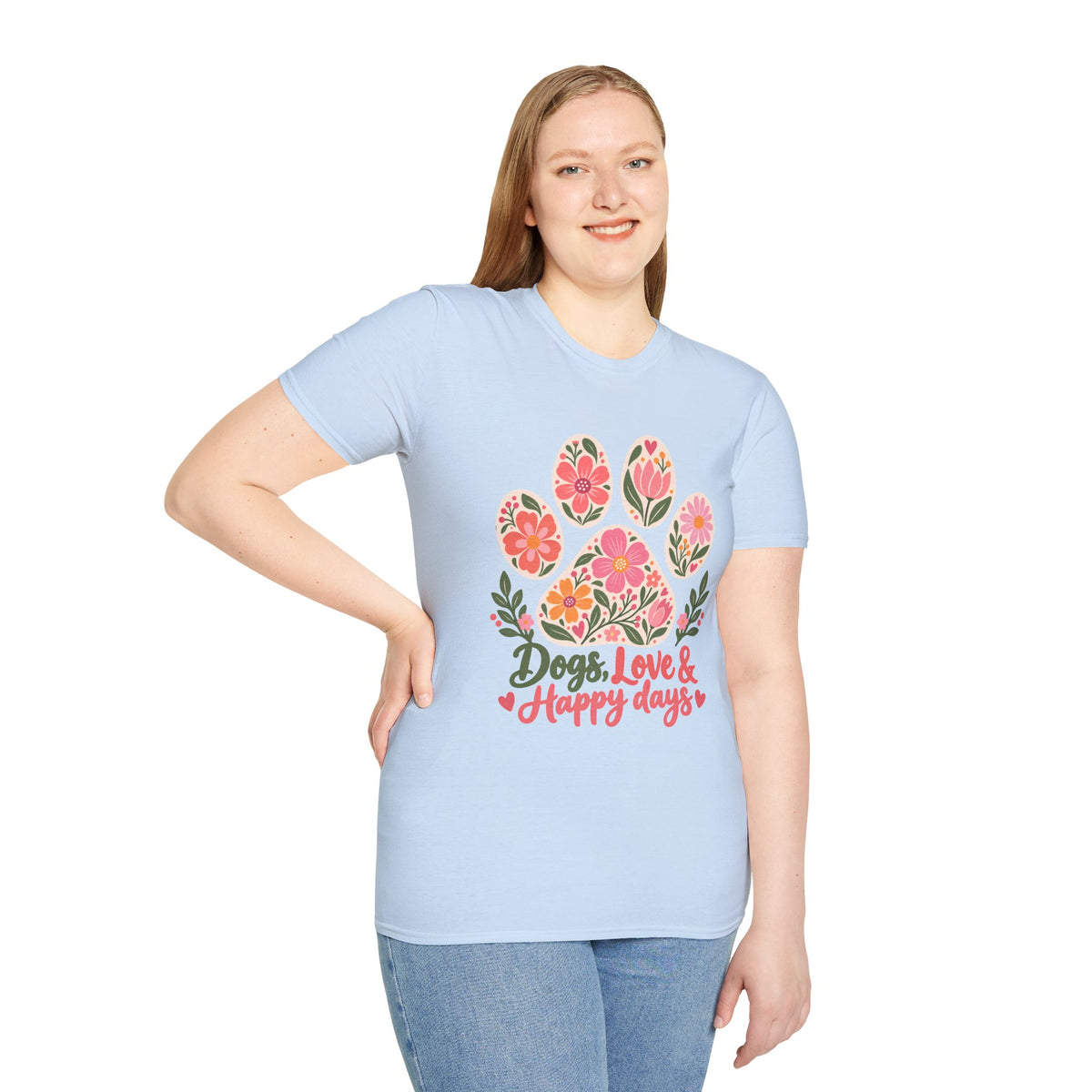 Dogs, Love & Happy Days Floral Paw Print - Supersoft Unisex T-shirt