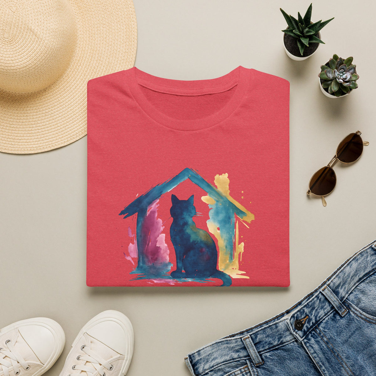 Watercolor Cat Inside House –  Supersoft Unisex T-Shirt