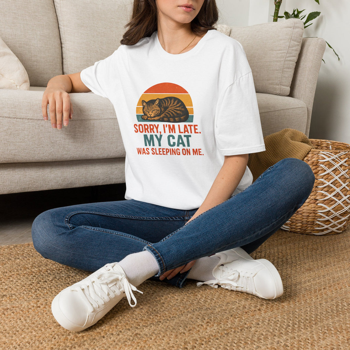 Sorry I'm Late, My Cat Sleeping On Me –  Supersoft Unisex T-Shirt