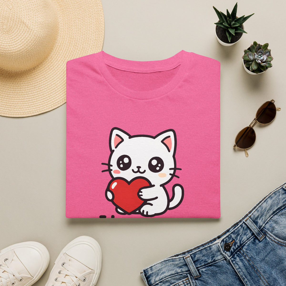 Cute Cat with Heart Kawaii –  Supersoft Unisex T-Shirt
