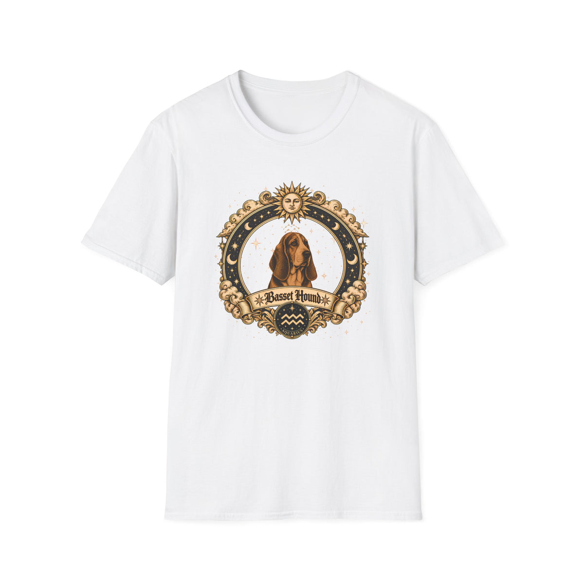 Zodiac Aquarius Basset Hound - Dog Horoscope Star Sign - Supersoft Unisex Funny T-shirt