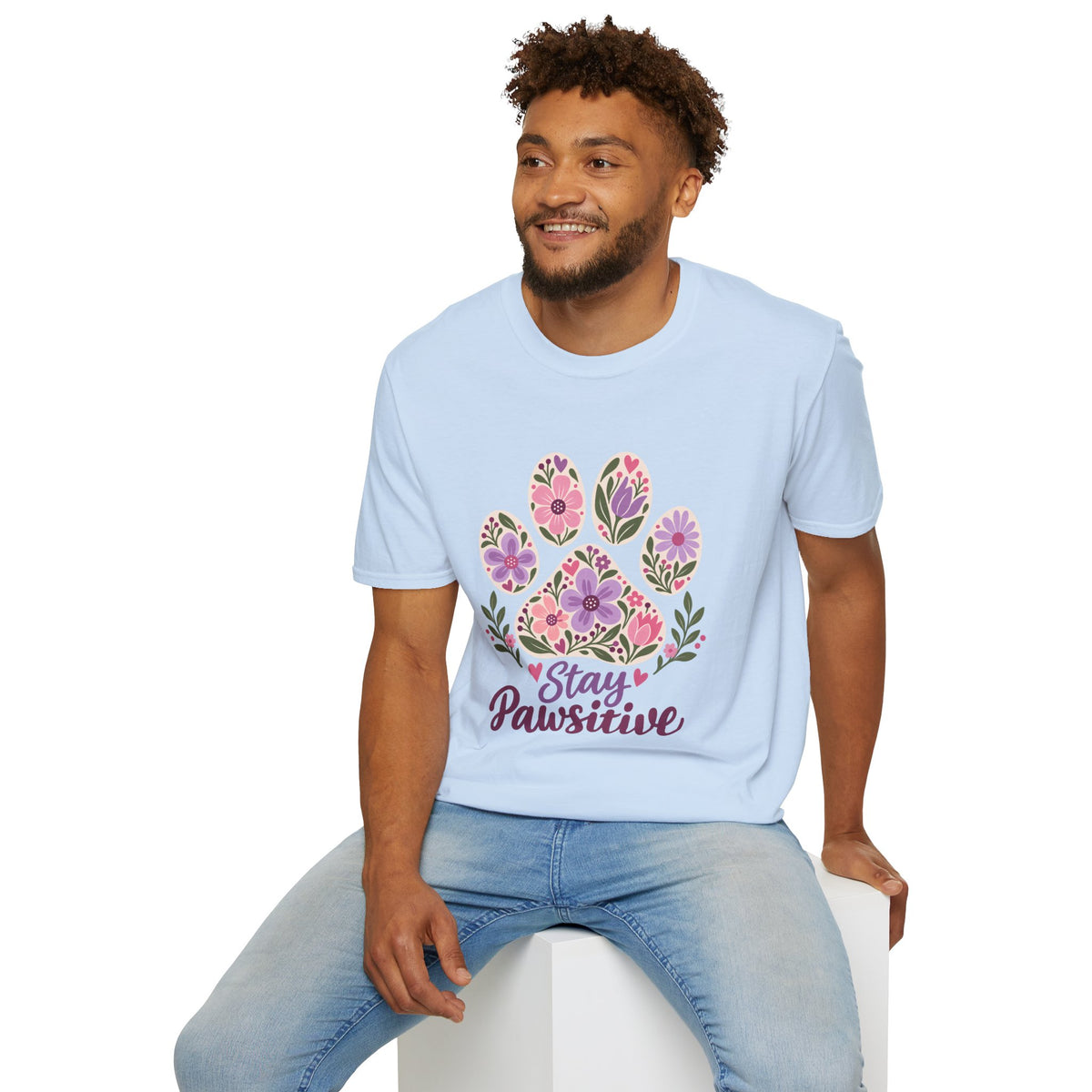 Stay Pawsitive Floral Paw Print - Supersoft Unisex T-shirt