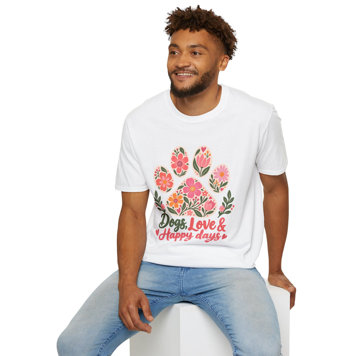 Dogs, Love & Happy Days Floral Paw Print - Supersoft Unisex T-shirt