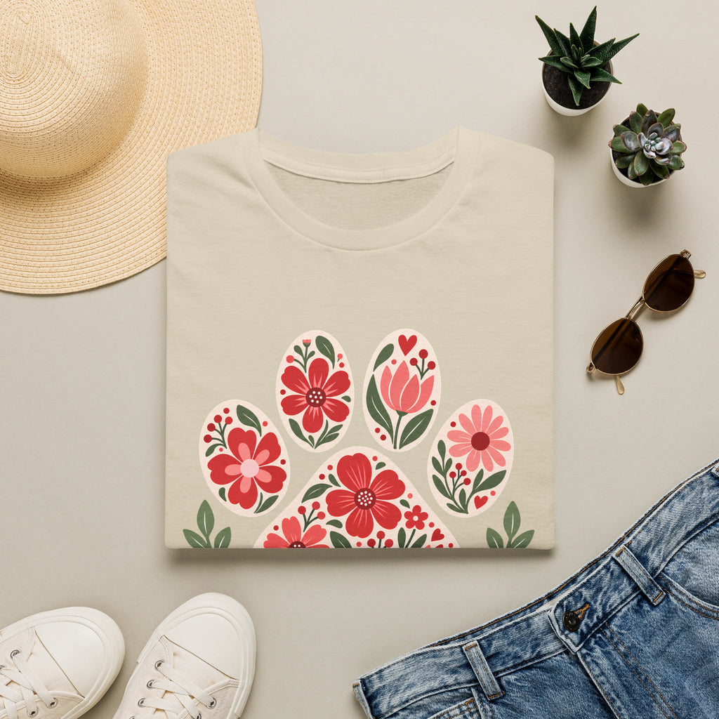 My Happy Place has Paws Floral Paw Print - Supersoft Unisex T-shirt