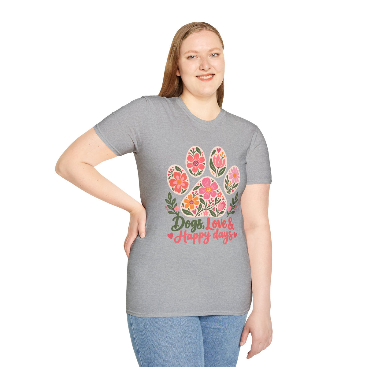 Dogs, Love & Happy Days Floral Paw Print - Supersoft Unisex T-shirt