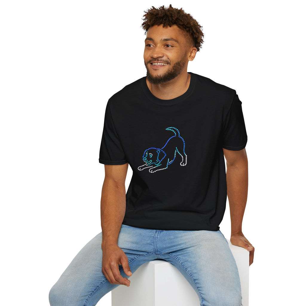 Bedazzling Beasts - Faux Jewel Blue Dog Playing - Unisex T-Shirt