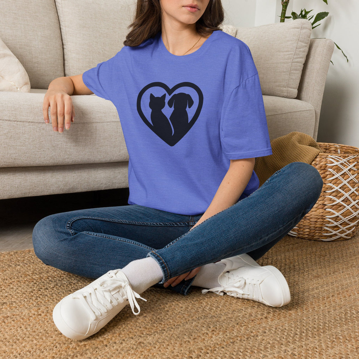 Dog and Cat Silhouettes in Heart –  Supersoft Unisex T-Shirt