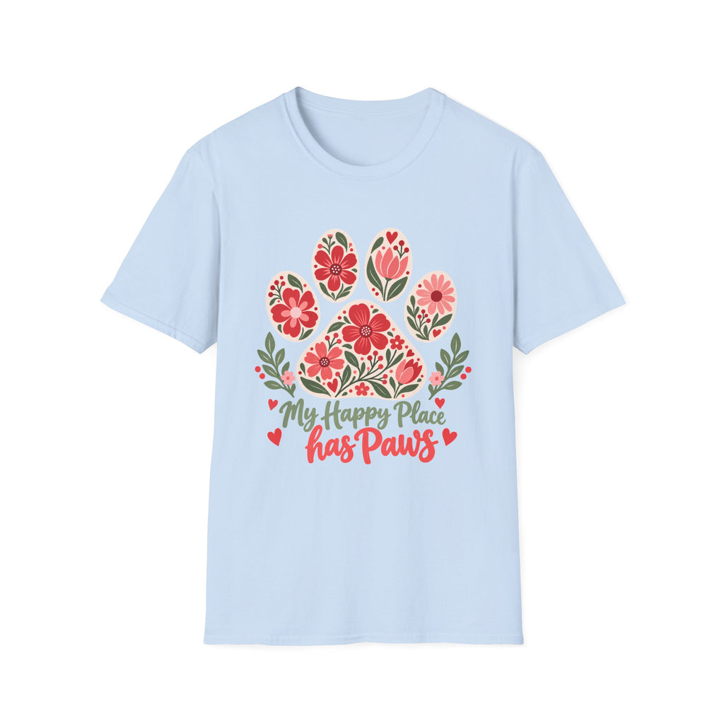My Happy Place has Paws Floral Paw Print - Supersoft Unisex T-shirt