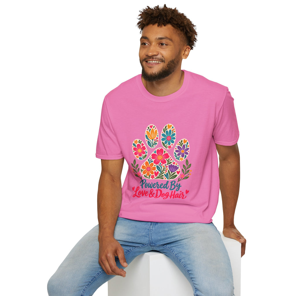 Powered by Love & Dog Hair Floral Paw Print - Supersoft Unisex T-shirt