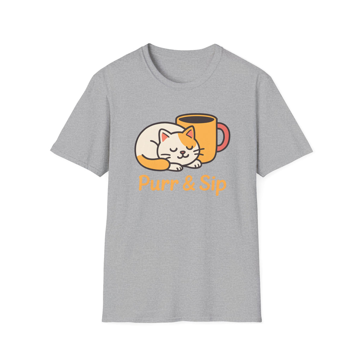 Purr and Sip, Cat and Coffee –  Supersoft Unisex T-Shirt