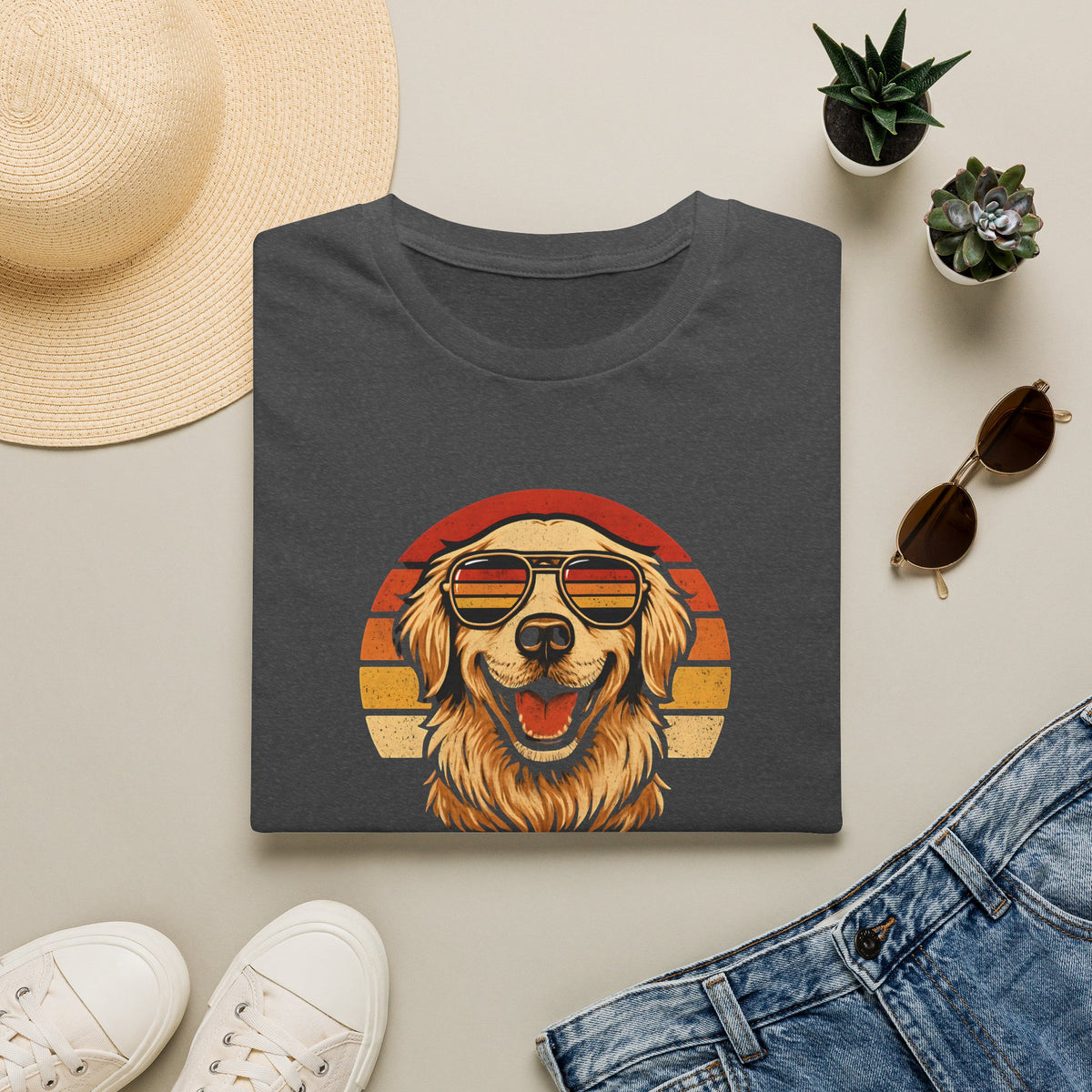 Retro Sunset Golden Retriever - Fur Dad –  Supersoft Unisex T-Shirt