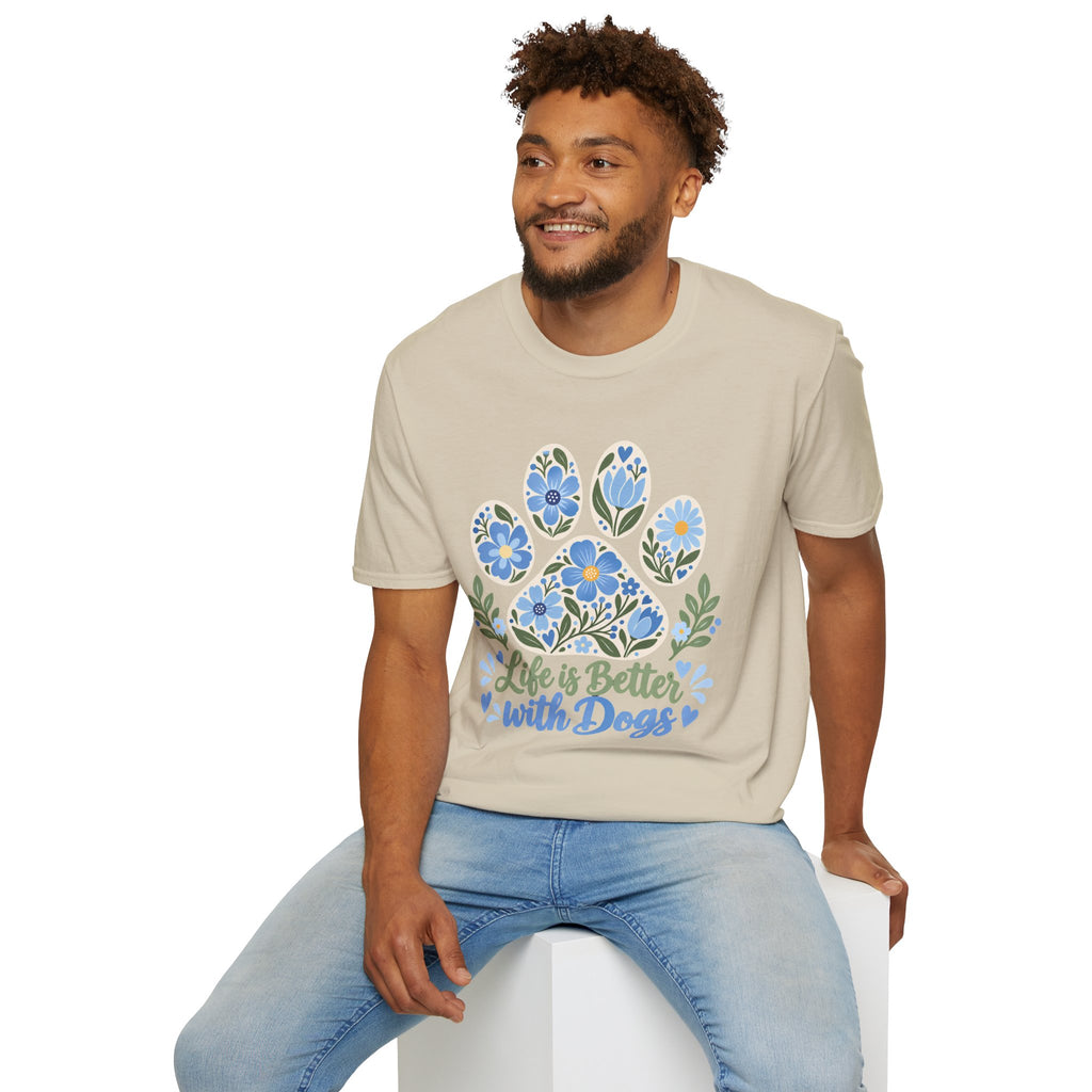 Life is Better with Dogs Floral Paw Print - Supersoft Unisex T-shirt