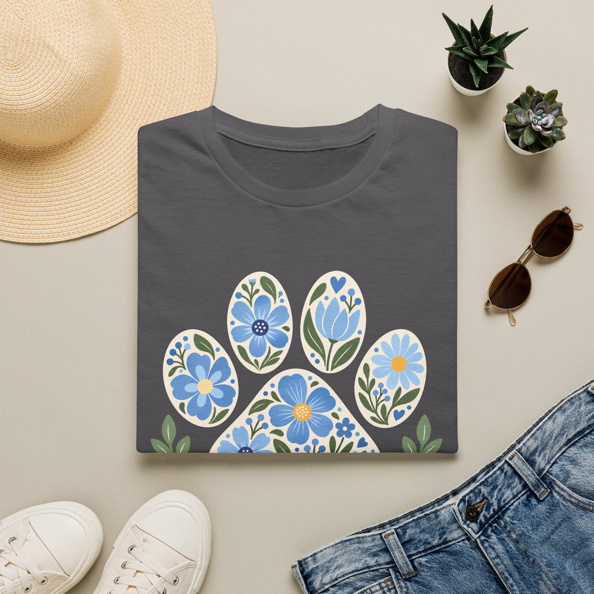 Life is Better with Dogs Floral Paw Print - Supersoft Unisex T-shirt