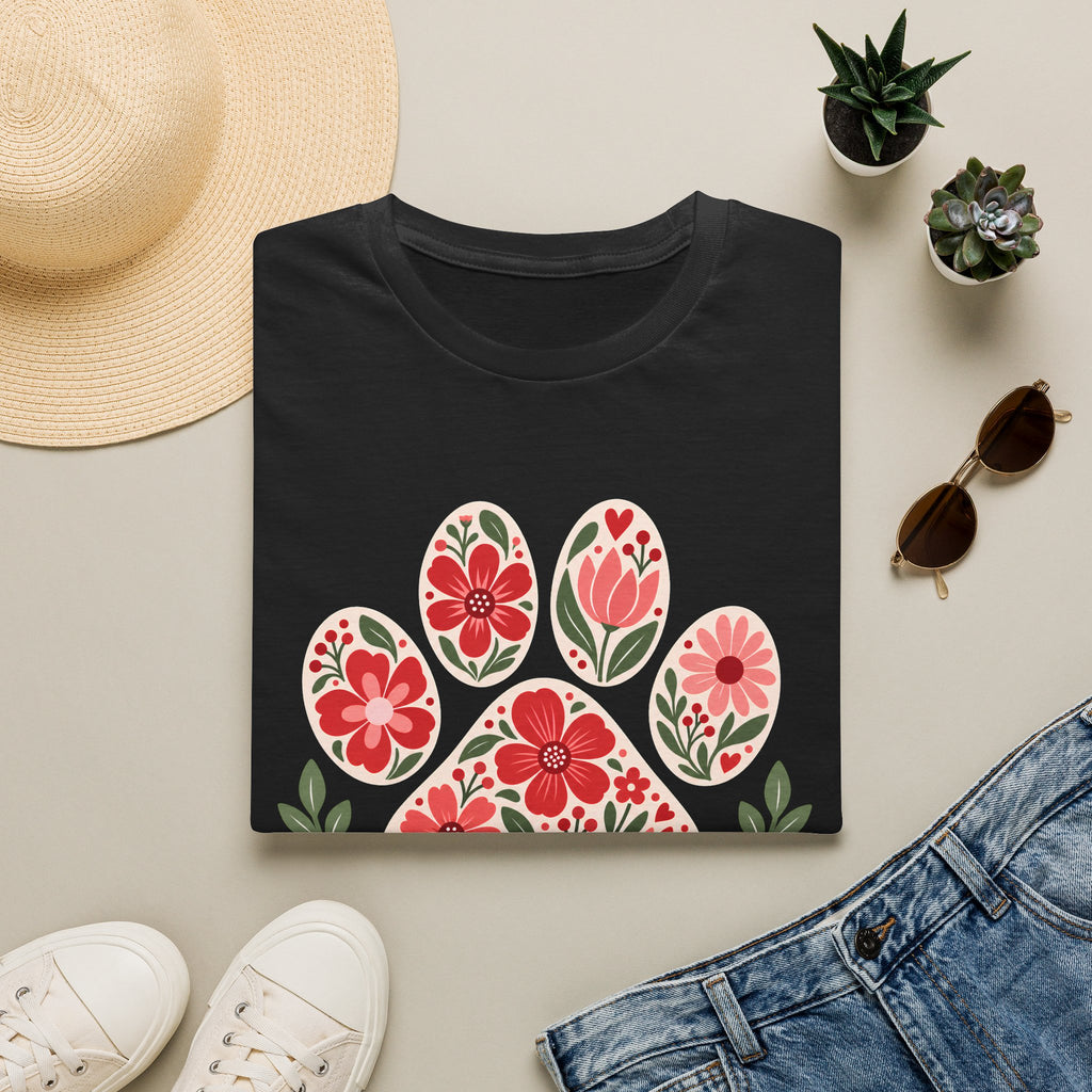 My Happy Place has Paws Floral Paw Print - Supersoft Unisex T-shirt