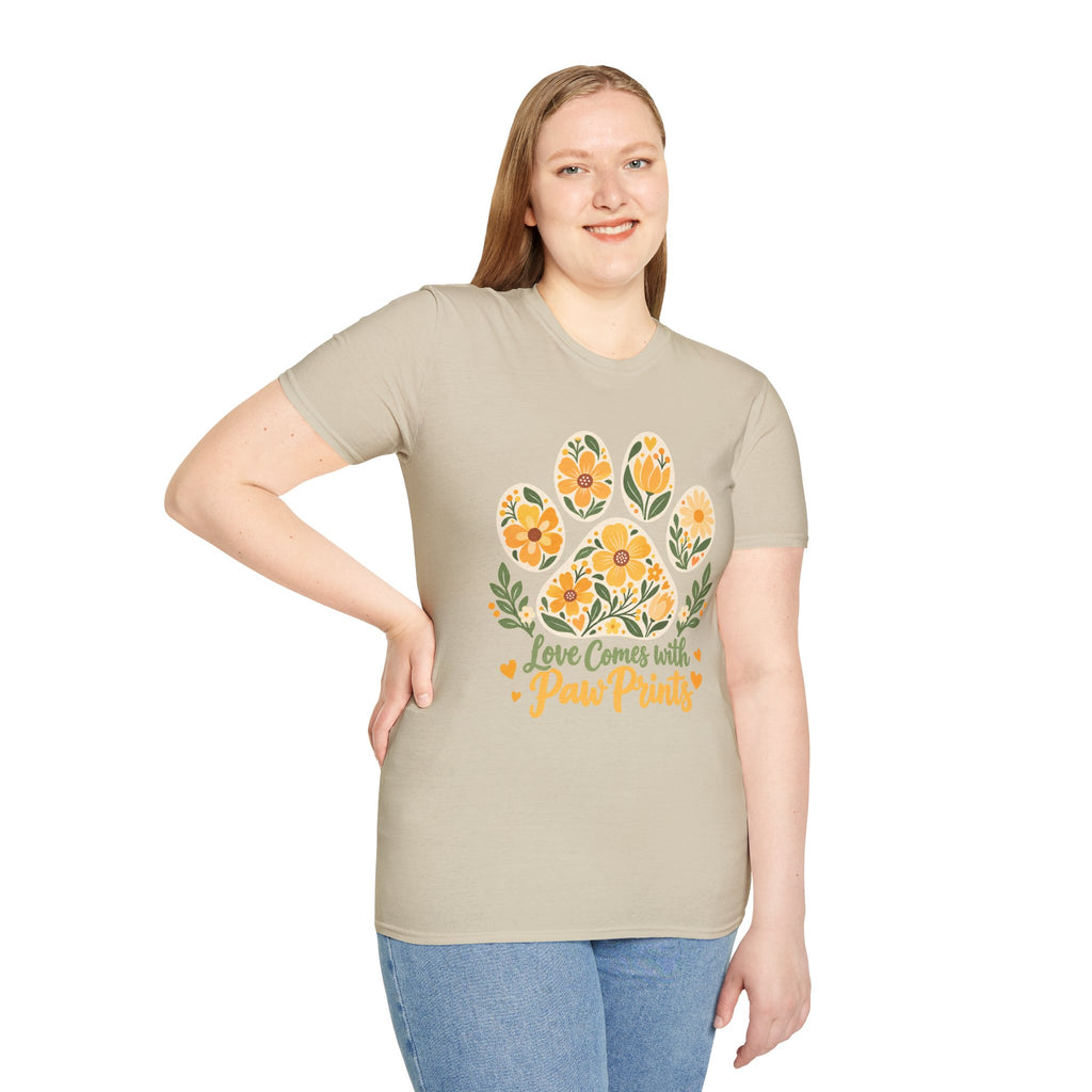 Love Come With Paw Prints Floral Paw Print - Supersoft Unisex T-shirt