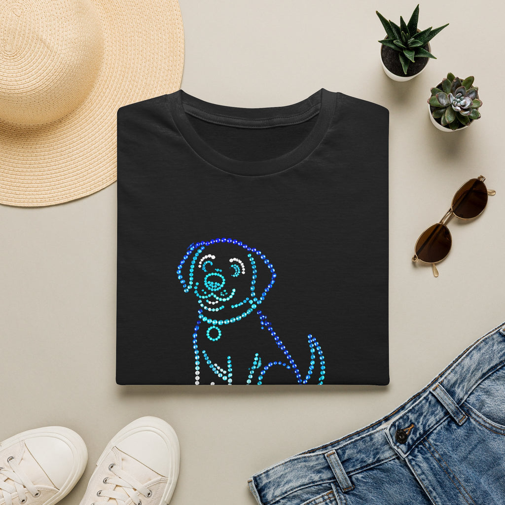 Bedazzling Beasts - Faux Jewel Blue Dog Sitting - Unisex T-Shirt