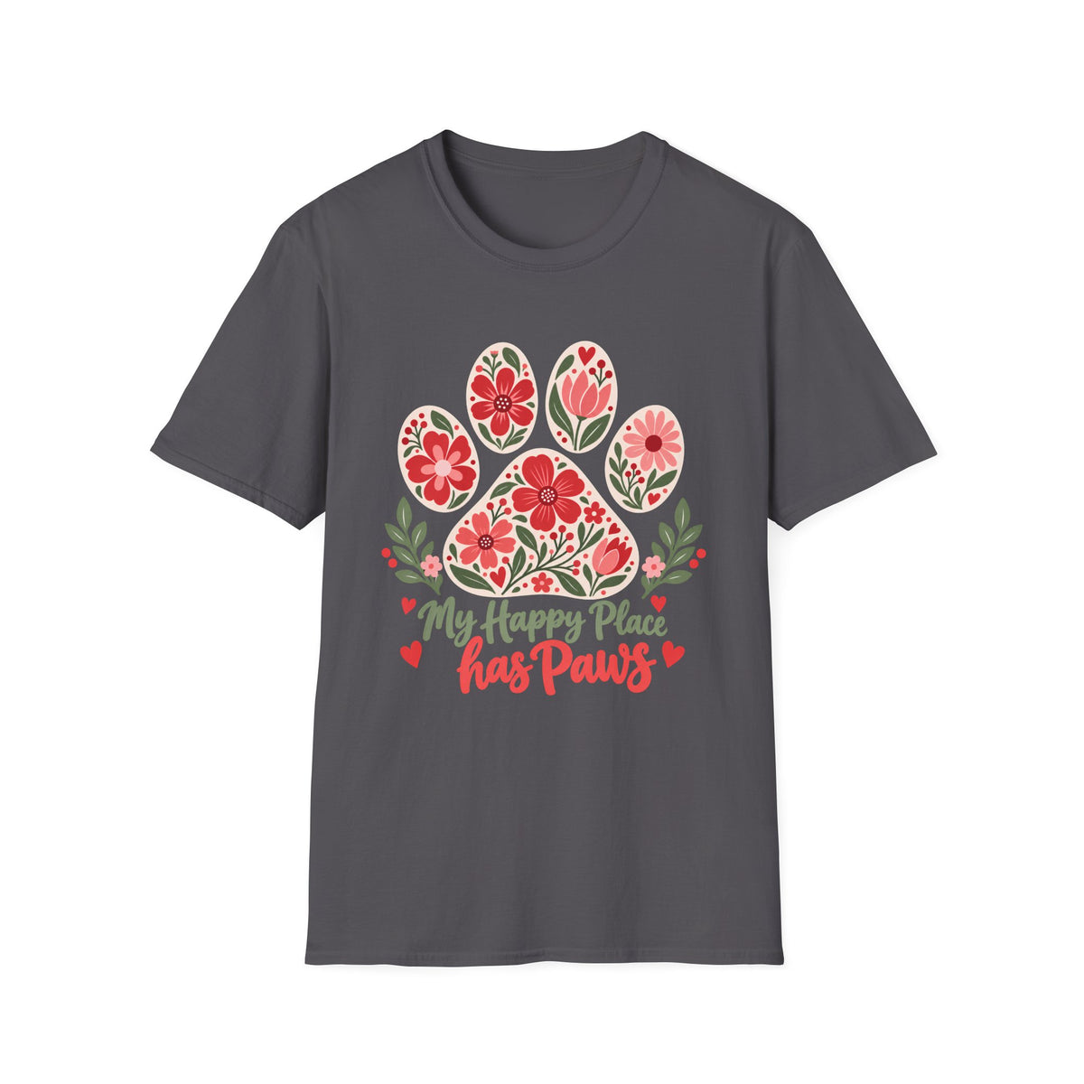 My Happy Place has Paws Floral Paw Print - Supersoft Unisex T-shirt