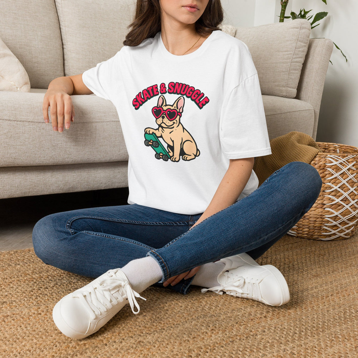 Skate and Snuggle Frenchie Pup –  Supersoft Unisex T-Shirt