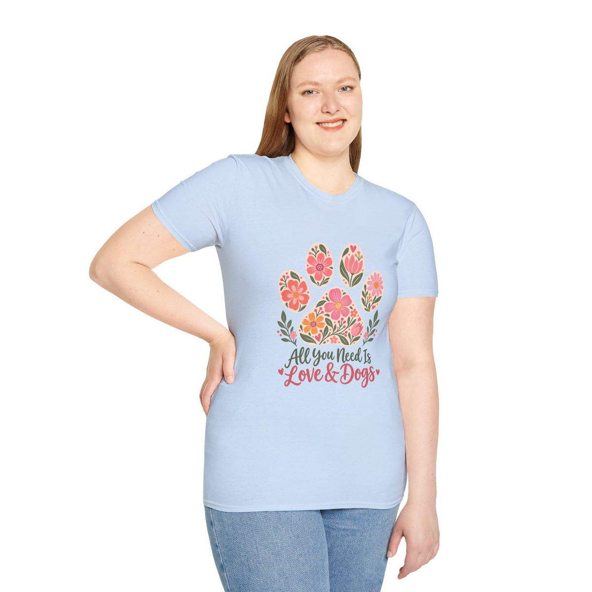 All You Need is Love & Dogs Floral Paw Print - Supersoft Unisex T-shirt