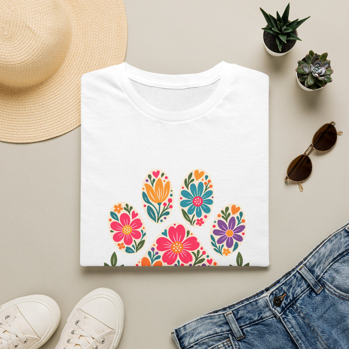 Powered by Love & Dog Hair Floral Paw Print - Supersoft Unisex T-shirt