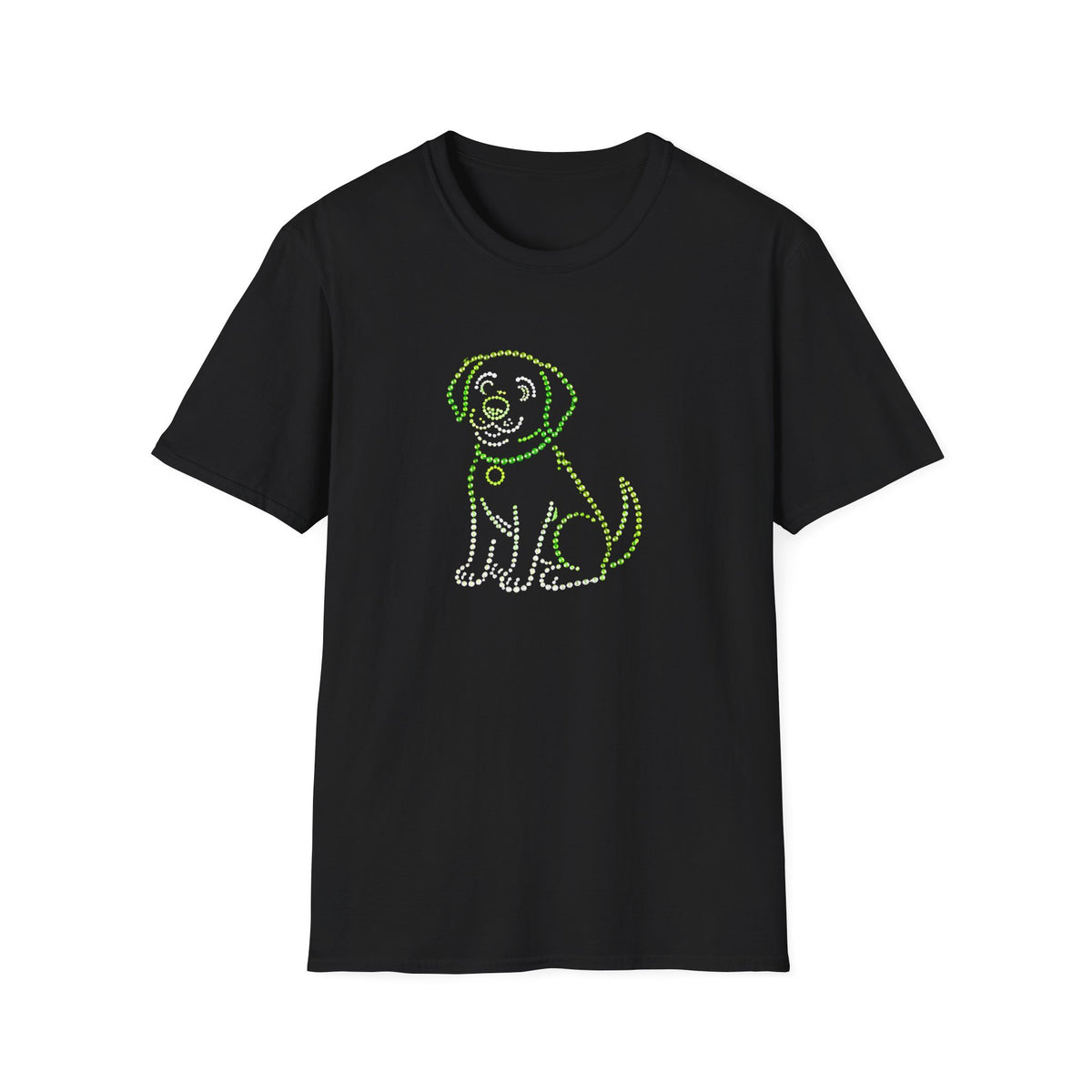 Bedazzling Beasts - Faux Jewel Green Dog Sitting - Unisex T-Shirt