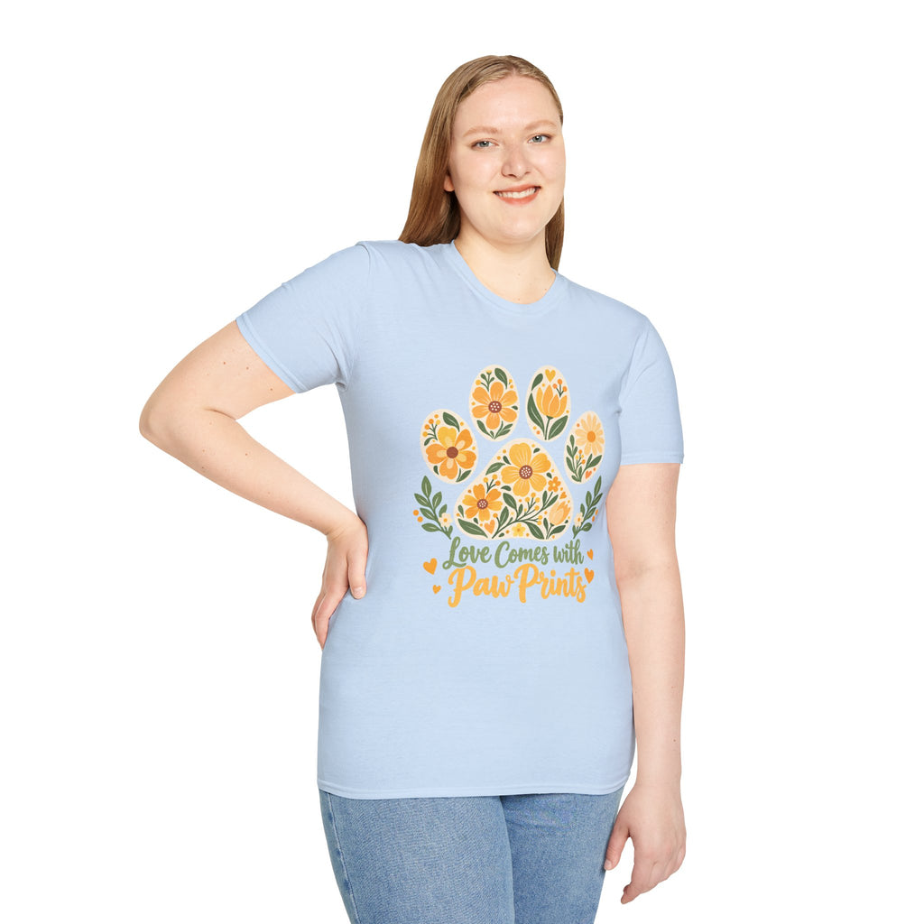 Love Come With Paw Prints Floral Paw Print - Supersoft Unisex T-shirt