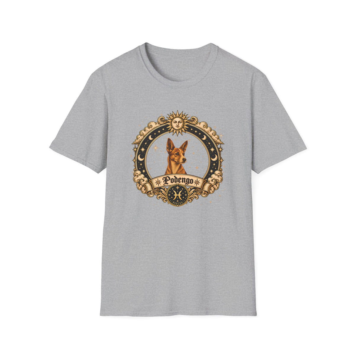Zodiac Pisces Podengo - Dog Horoscope Star Sign - Supersoft Unisex Funny T-shirt