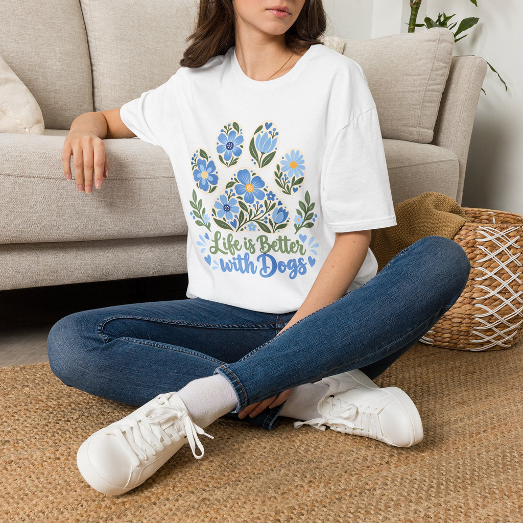 Life is Better with Dogs Floral Paw Print - Supersoft Unisex T-shirt