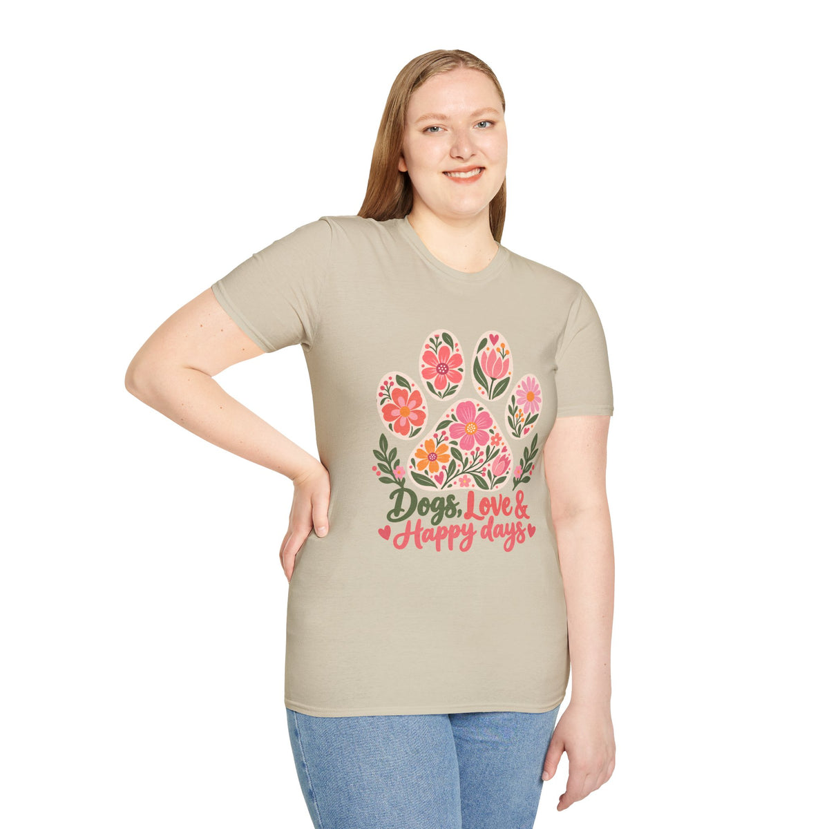 Dogs, Love & Happy Days Floral Paw Print - Supersoft Unisex T-shirt