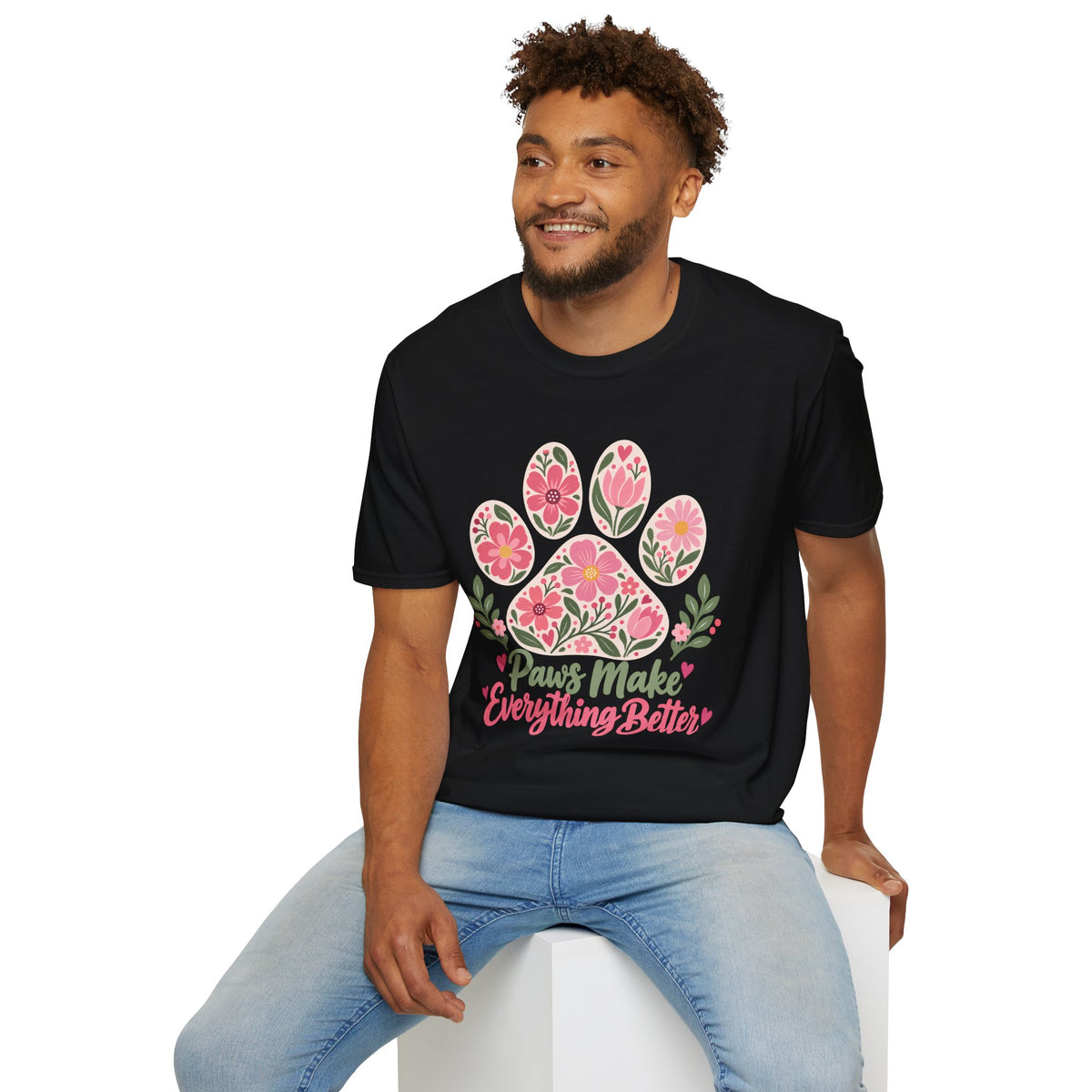 Paws Make Everything Better Floral Paw Print - Supersoft Unisex T-shirt