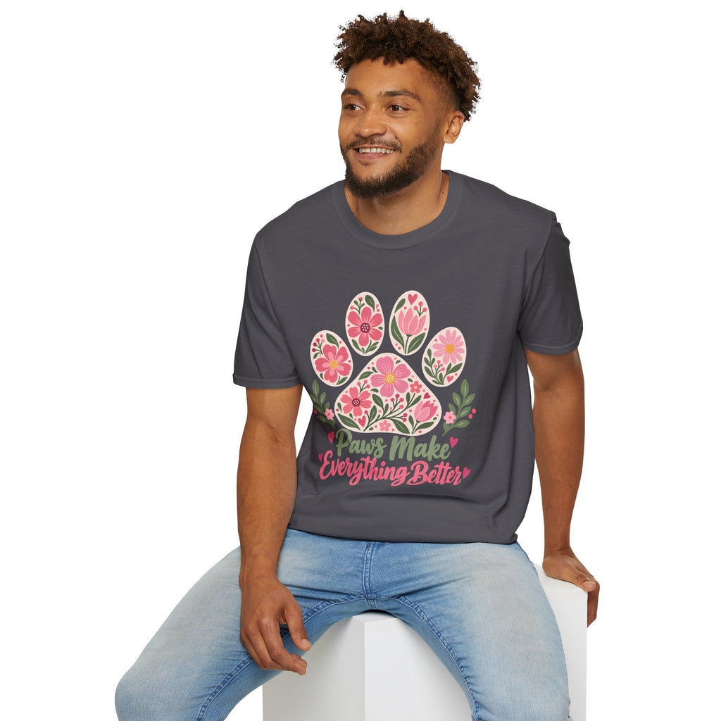 Paws Make Everything Better Floral Paw Print - Supersoft Unisex T-shirt