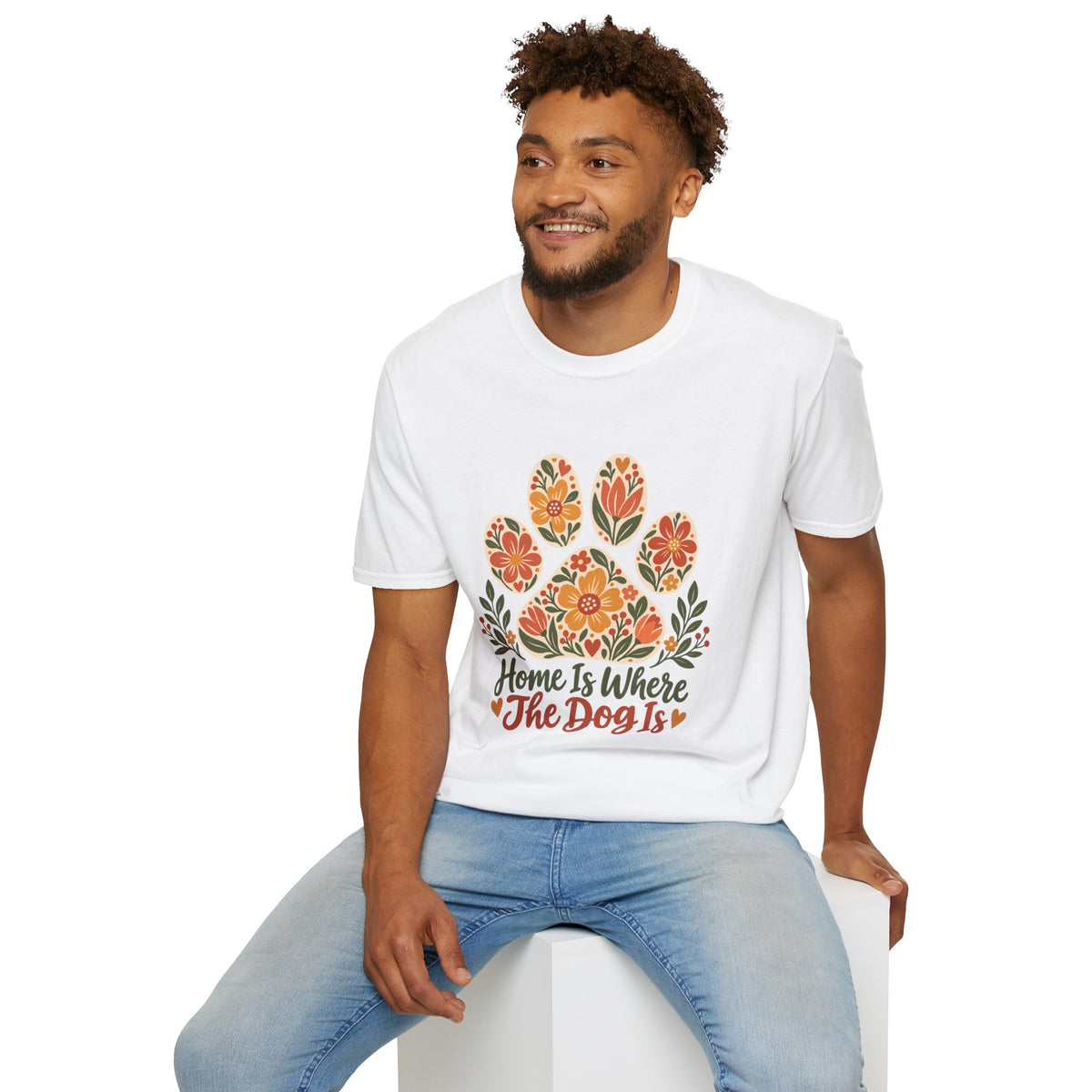 Home is Where the Dog Is Floral Paw Print - Supersoft Unisex T-shirt