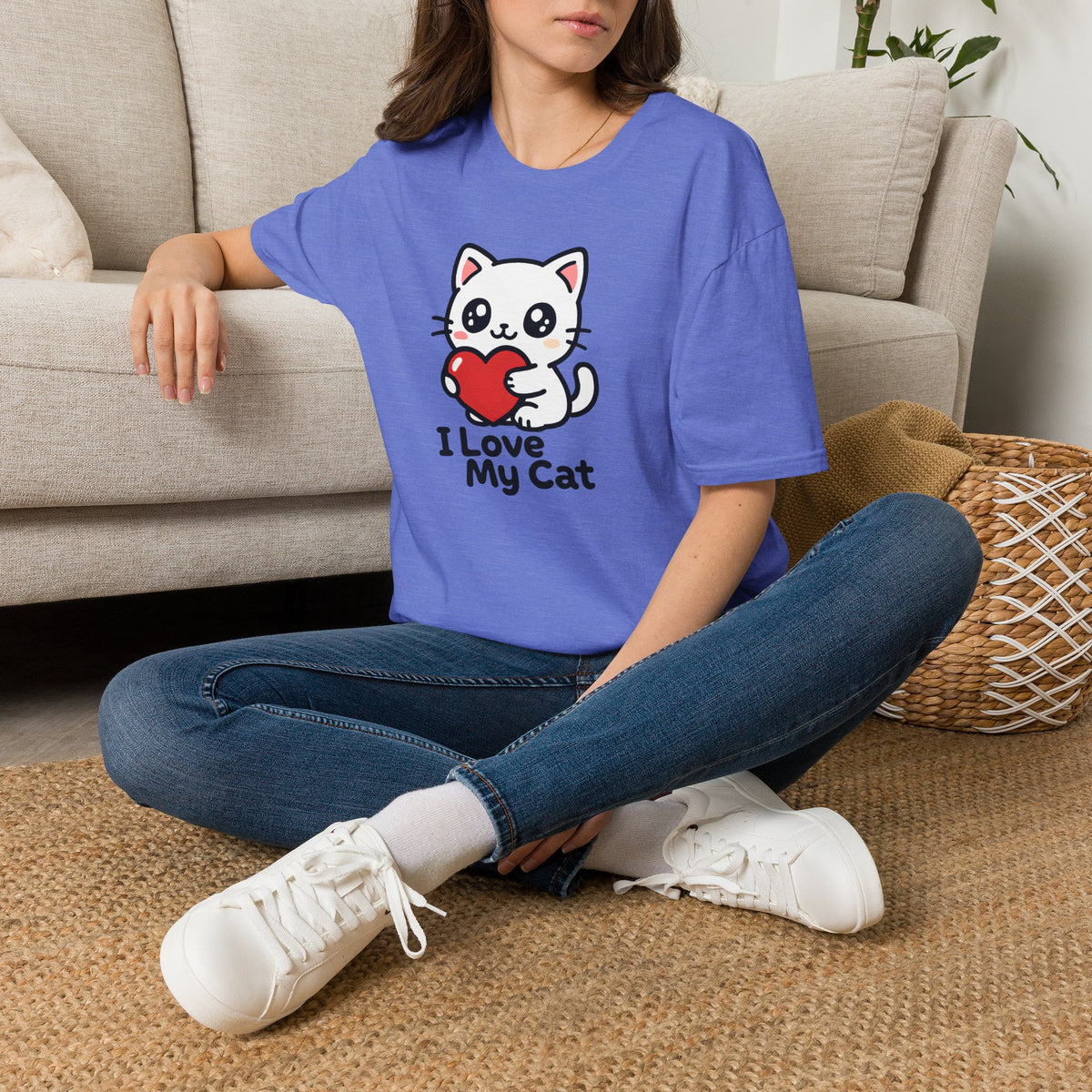 Cute Cat with Heart Kawaii –  Supersoft Unisex T-Shirt