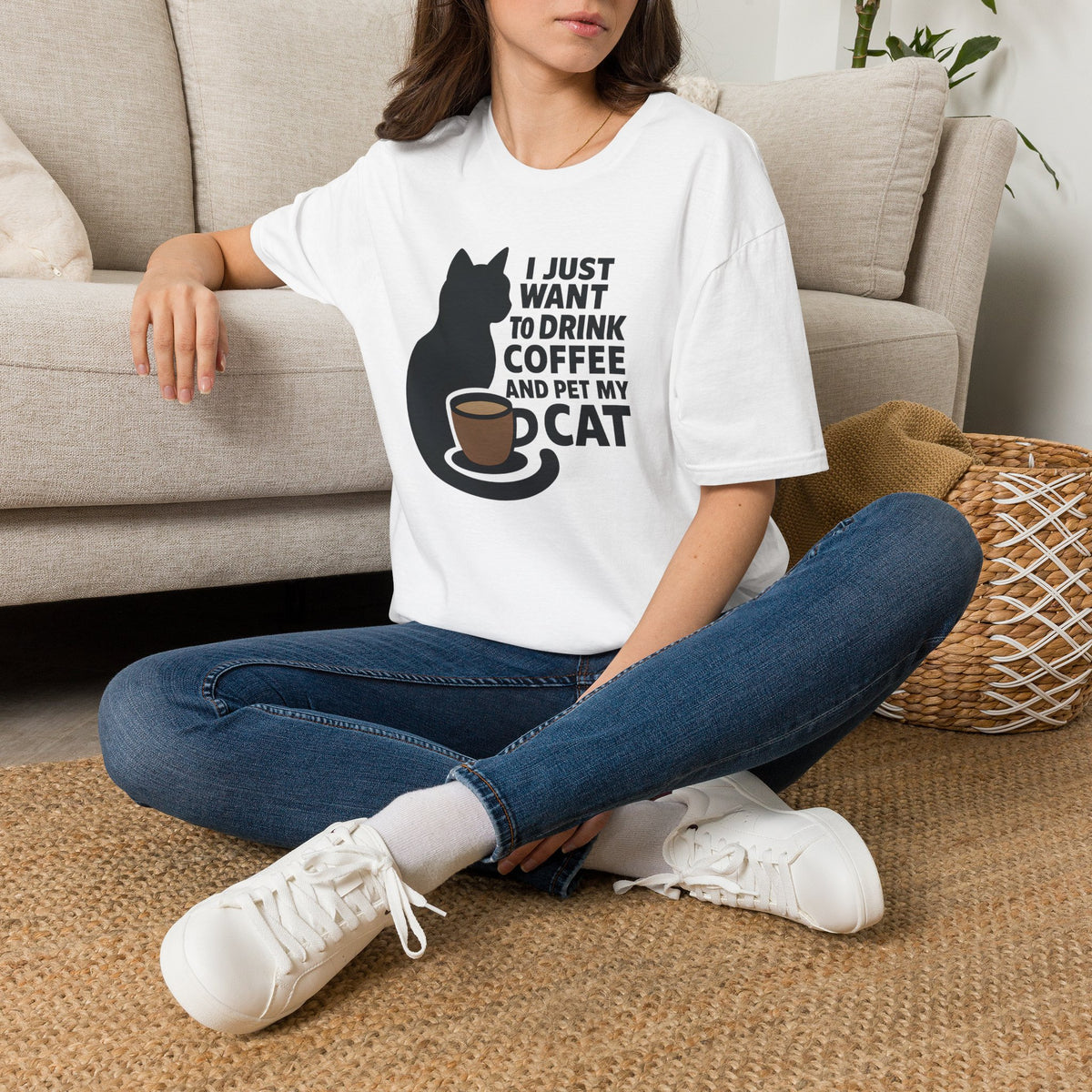 I Just Want To Drink Coffee And Pet My Cat –  Supersoft Unisex T-Shirt