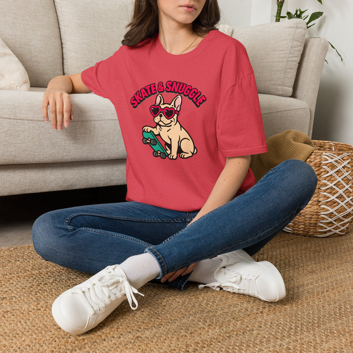 Skate and Snuggle Frenchie Pup –  Supersoft Unisex T-Shirt