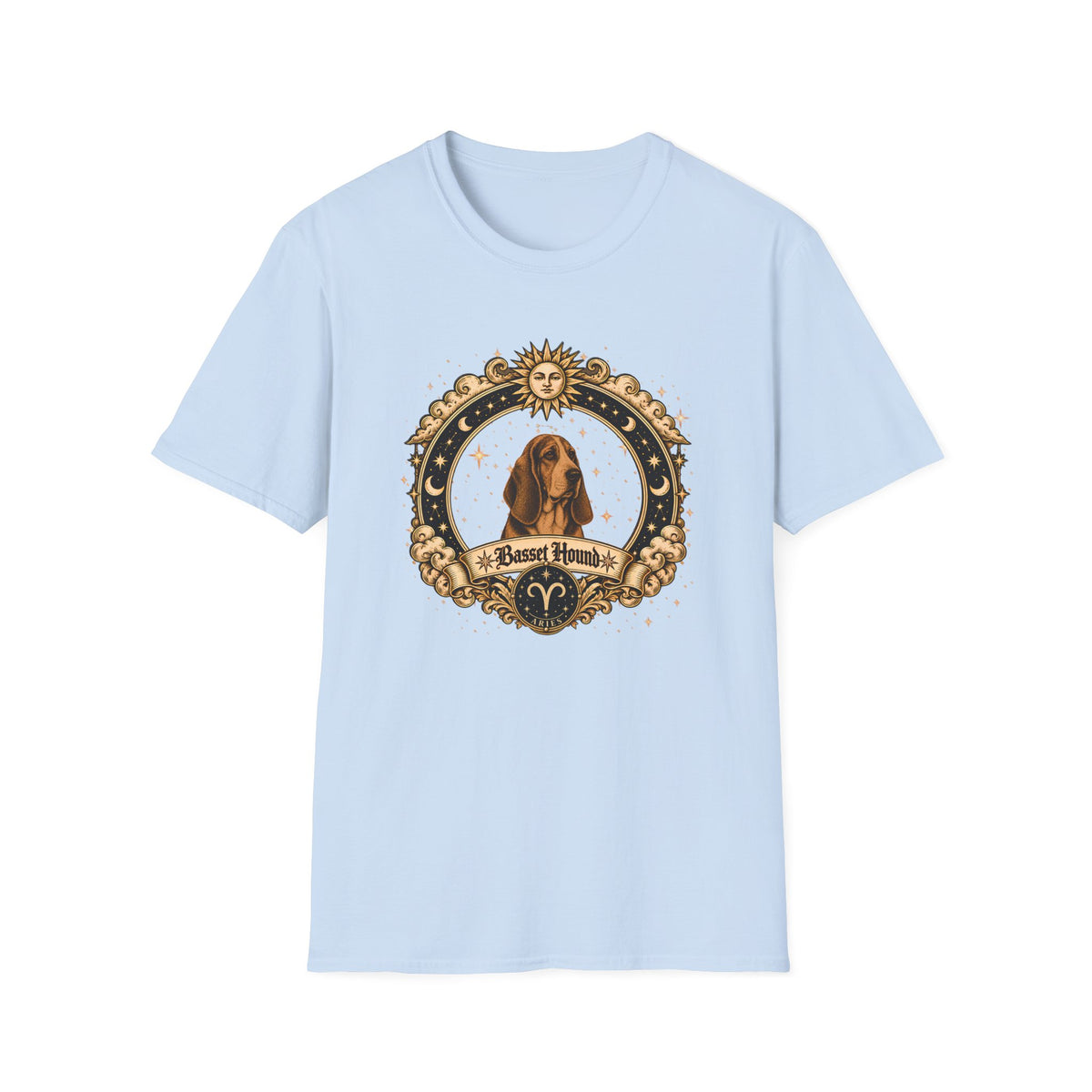 Zodiac Aries Basset Hound - Dog Horoscope Star Sign - Supersoft Unisex Funny T-shirt