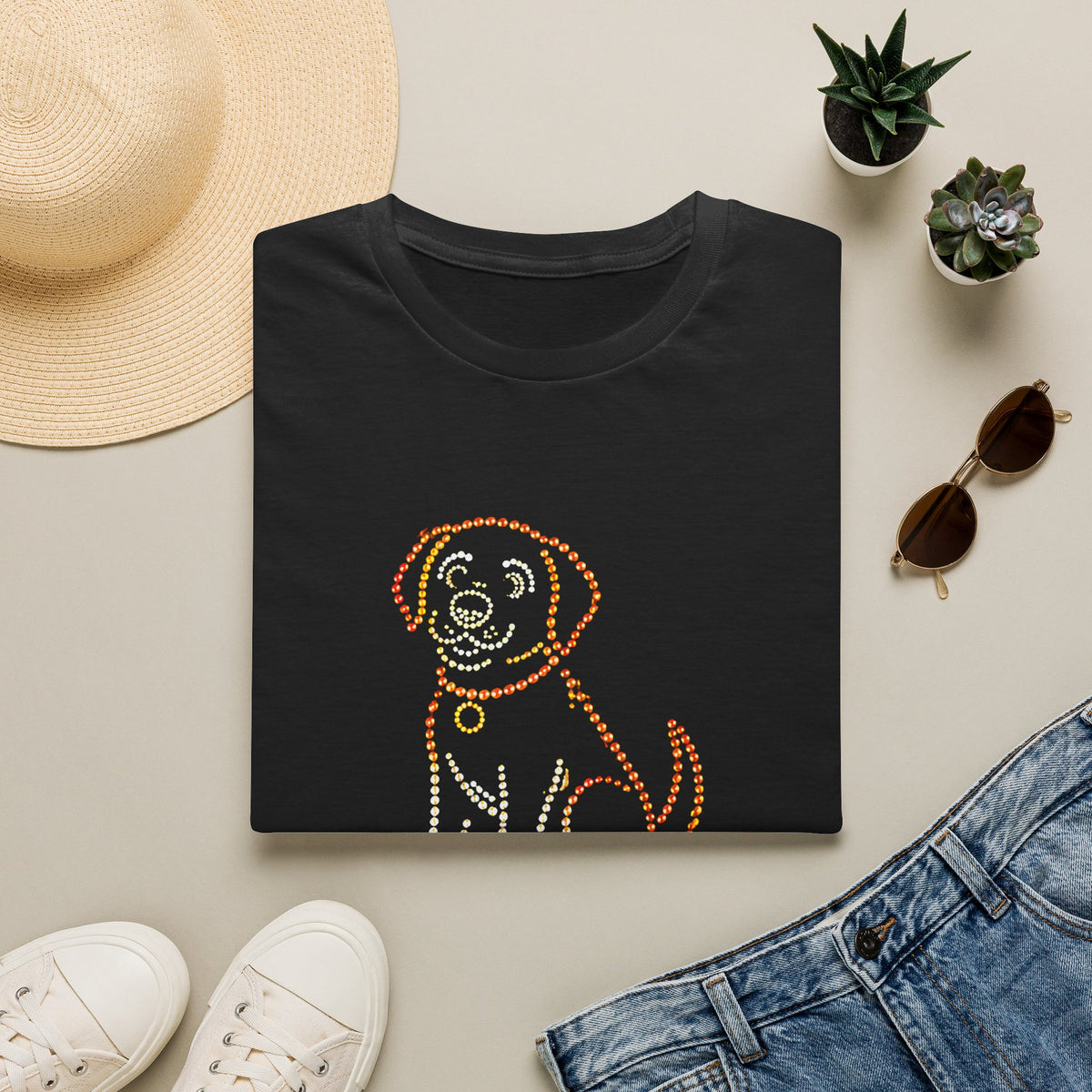 Bedazzling Beasts - Faux Jewel Orange Dog Sitting - Unisex T-Shirt
